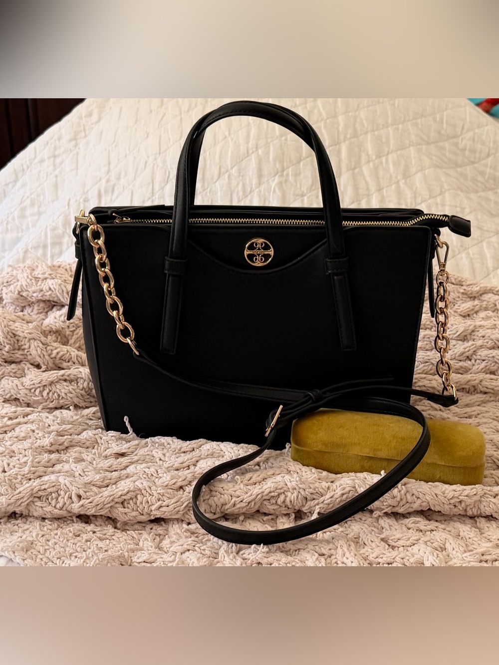 Nine West Black Tote Bag with Gold Hardware
